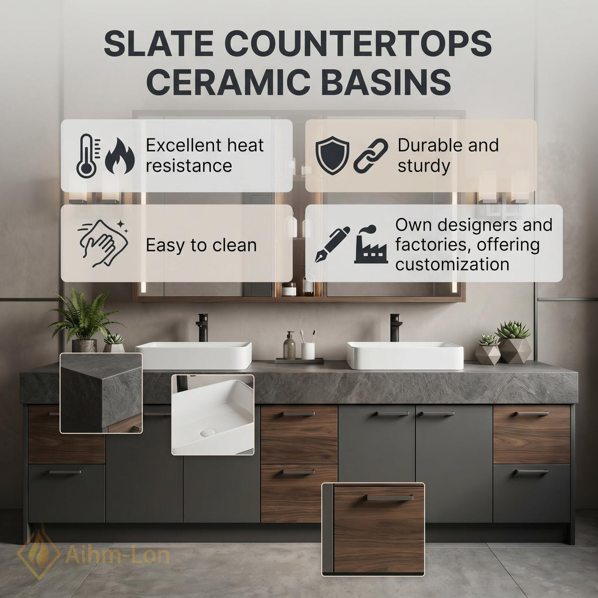 78''-96'' Double Bathroom Vanity with Sink Matte Finish Dark Grey Dual Wood
