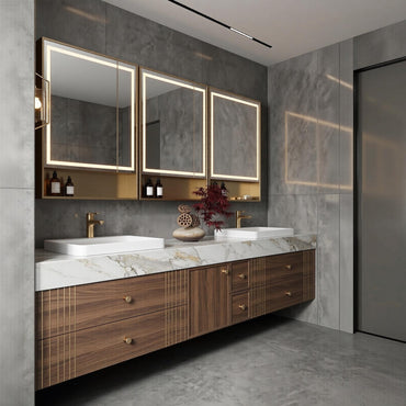 60''-96'' Double Bathroom Vanity with Sink Modern Floating Dark Walnut Grain Storage