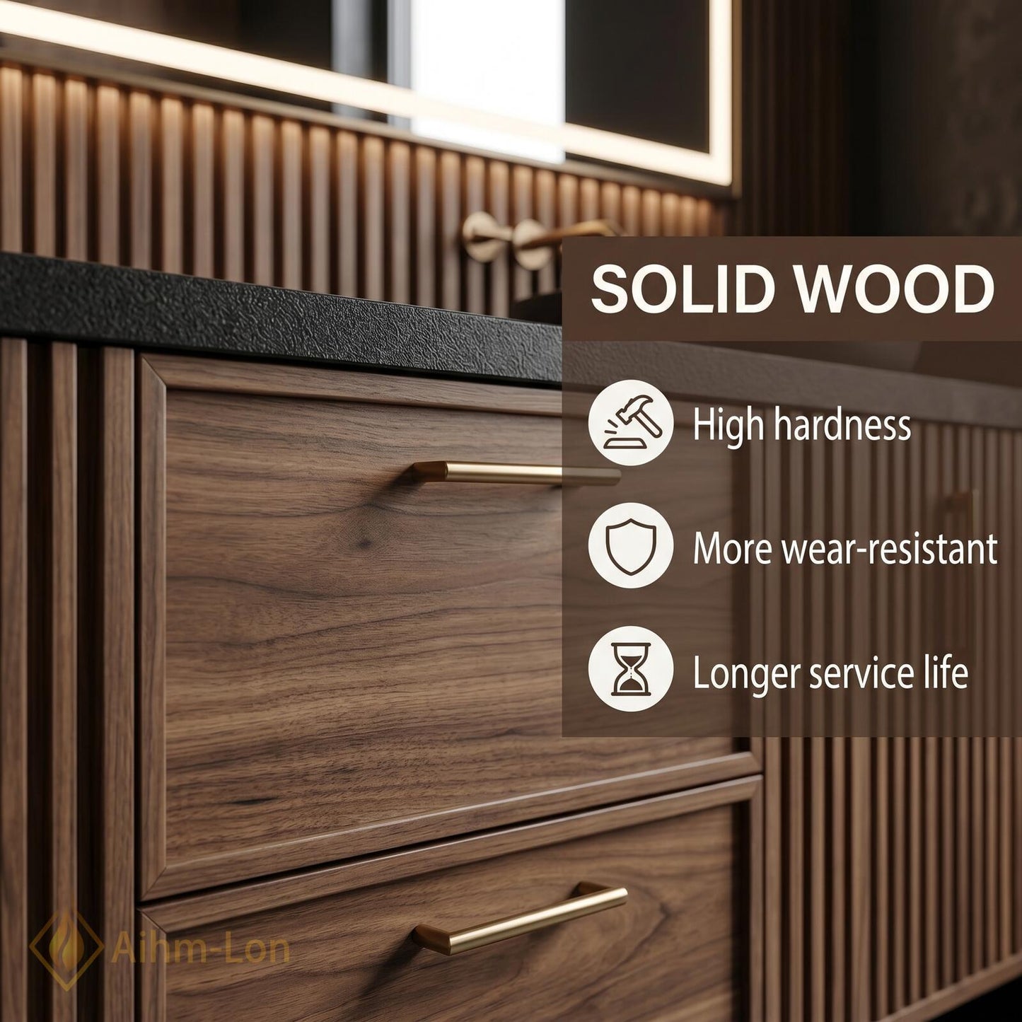70''-96'' Double Bathroom Vanity with Sink Wood Walnut Modern Slatted Back Rich