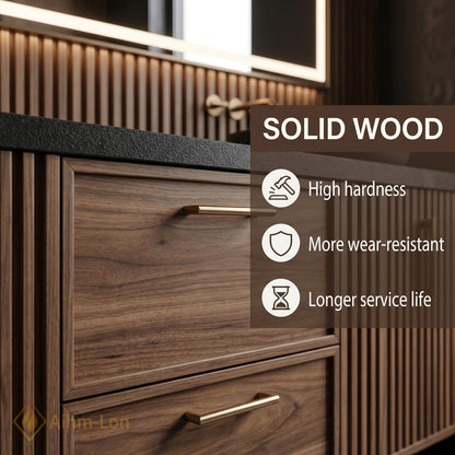 70''-96'' Double Bathroom Vanity with Sink Wood Walnut Modern Slatted Back Rich