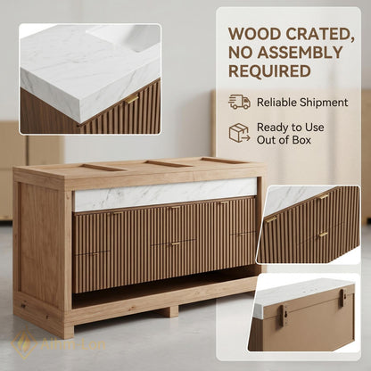 60''-96'' Double Bathroom Vanity with Sink Modern Floating Basins Vertical Slatted Front