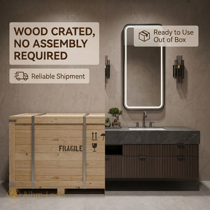 78''-96'' Double Bathroom Vanity with Sink Floating Storage Drawers Dark Stone Modern