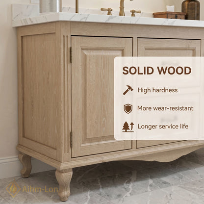 48''-64'' Classic Bathroom Vanity with Sink Raised Panel Marble Curved Leg Drawers
