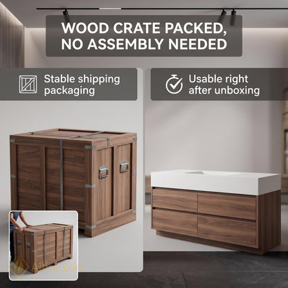 36''-110'' Bathroom Vanity with Sink Floating Streamlined Drawers Dark Wood Finish