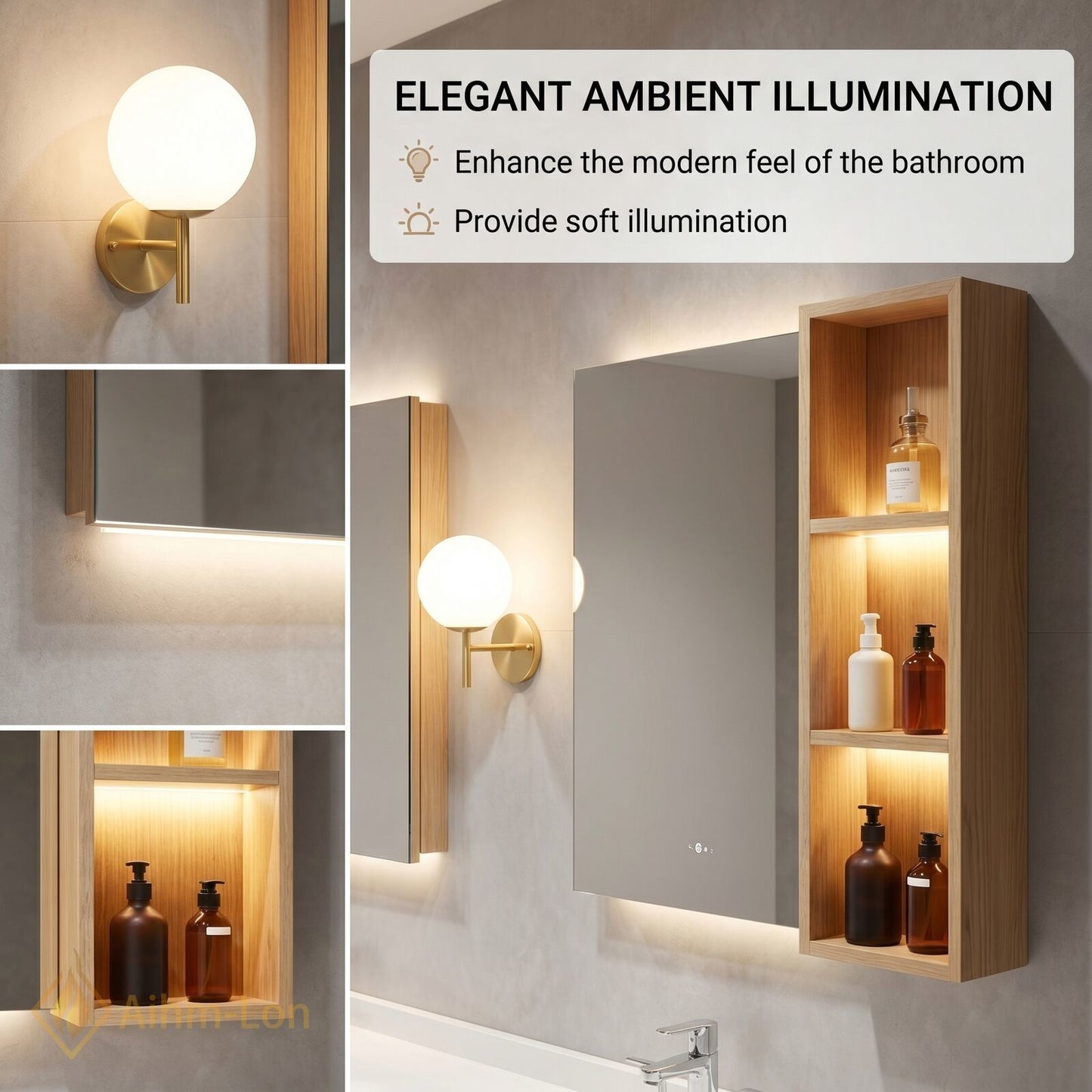 60''-96'' Floating Bathroom Vanity with Sink Grey Cabinet White Countertop Open Shelving