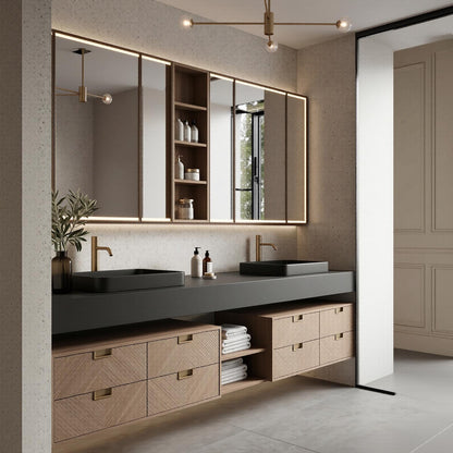 70''-96'' Modern Bathroom Vanity with Sink Double Sink Dark Matte Chevron Drawers Cabinet