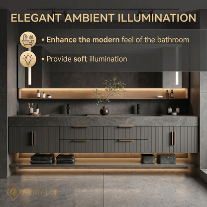 76''-96'' Double Bathroom Vanity with Sink Vertical Slatted Door Panels Dark Grey