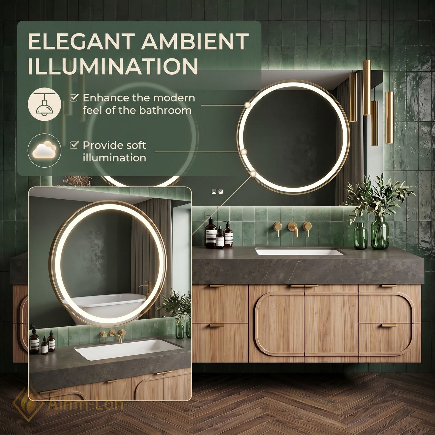 76''-96'' Double Bathroom Vanity with Sink Floating Stone-Top Dark Rounded Doors Design