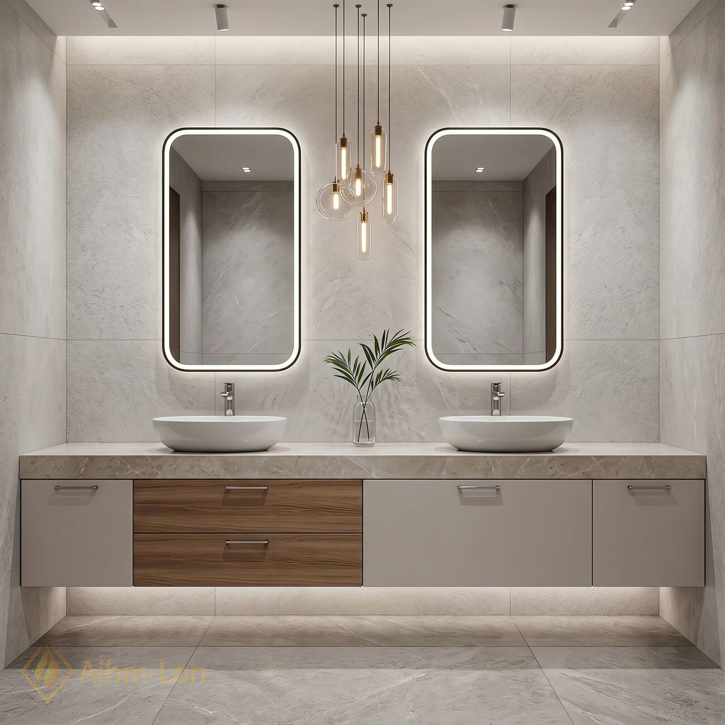 70''-96'' Double Bathroom Vanity with Sink Floating Mirror-Cabinet Design Marble Pattern Top