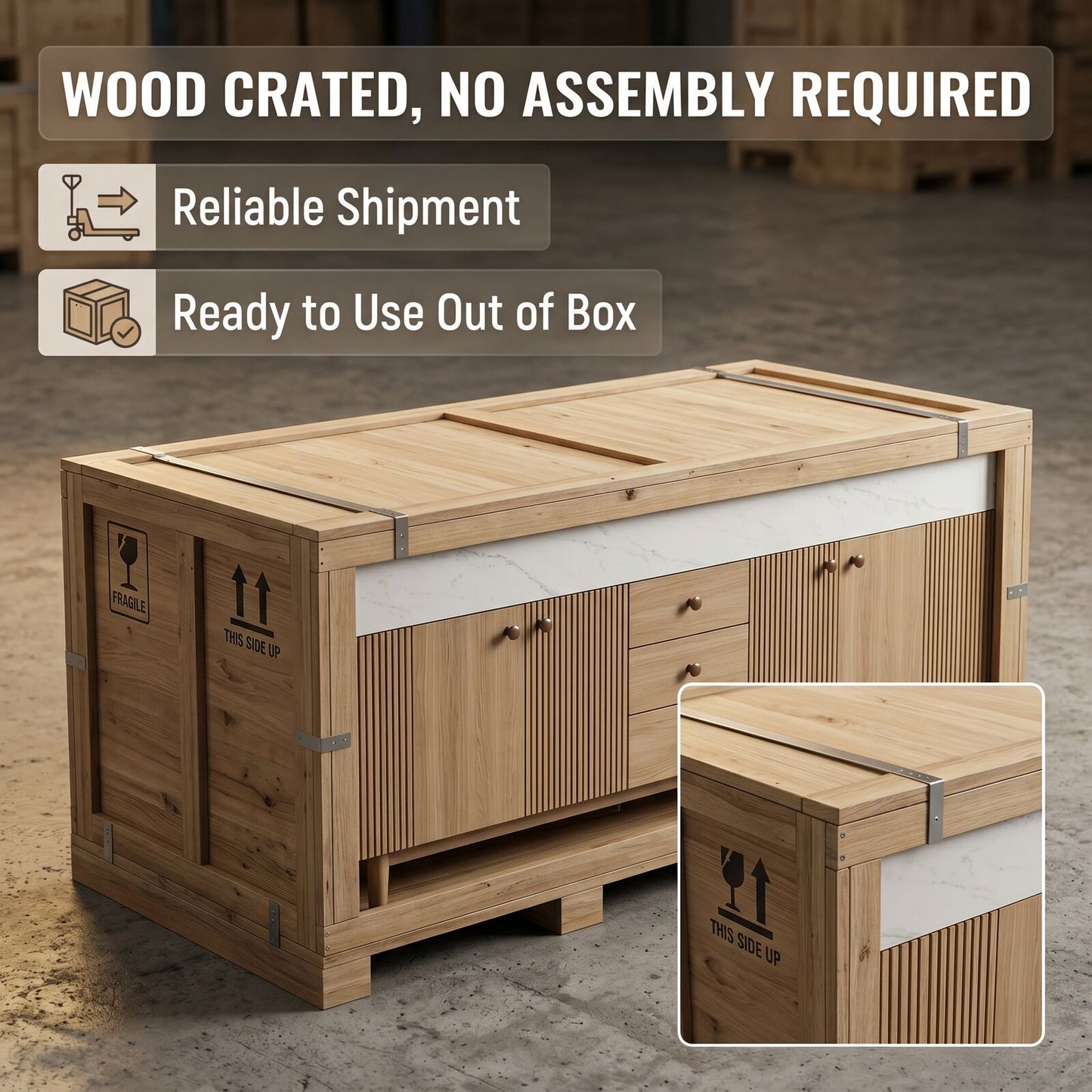 78''-96'' Modern Bathroom Vanity with Sink Double Sink Vertical Slatted Wood Grain Cabinet