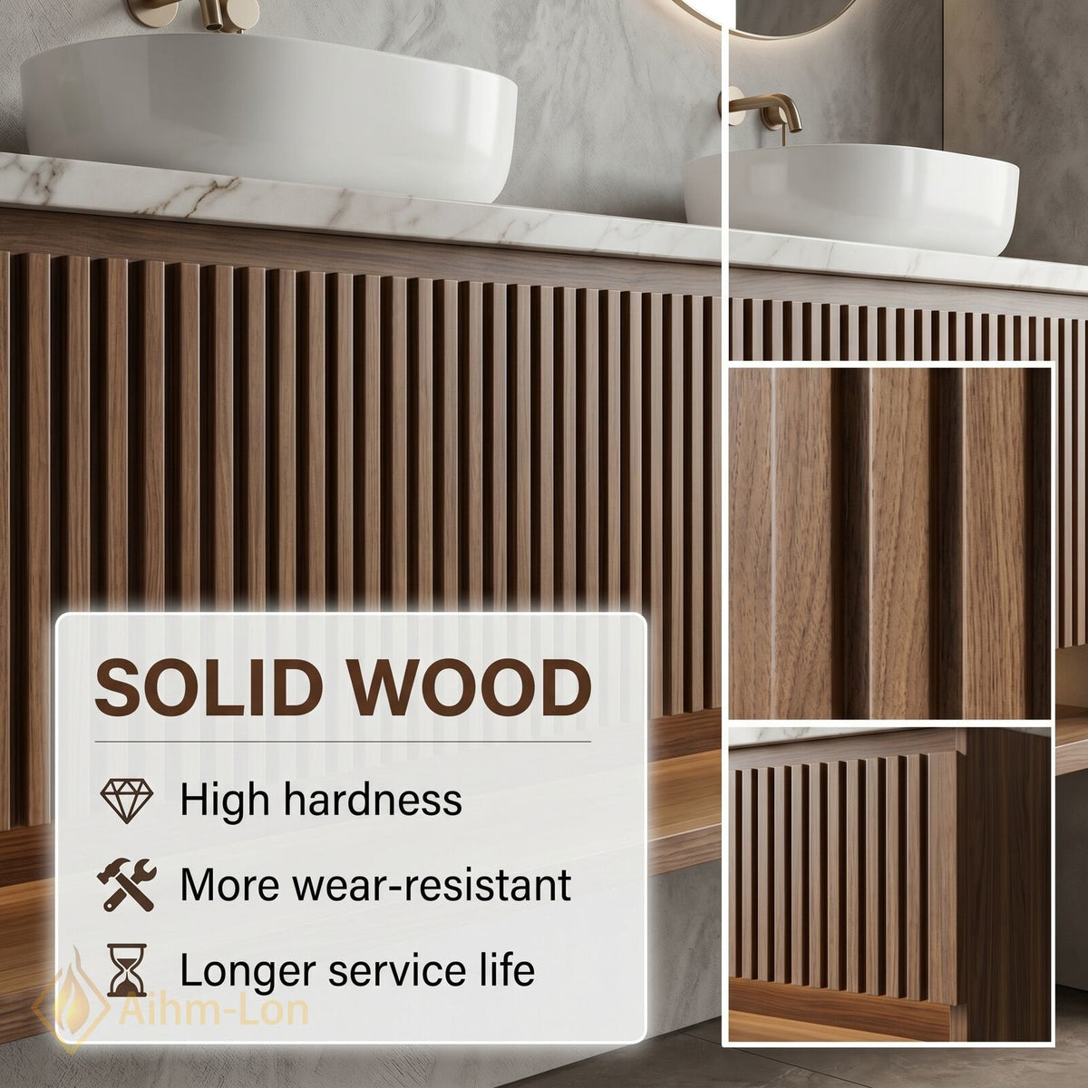60''-96'' Double Bathroom Vanity with Sink Double Sinks Slatted Wood Panel Shelving
