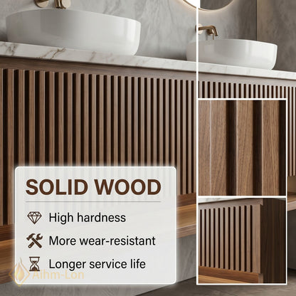 60''-96'' Double Bathroom Vanity with Sink Double Sinks Slatted Wood Panel Shelving