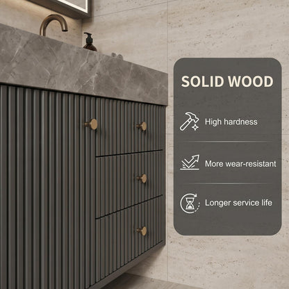 60''-96'' Modern Bathroom Vanity with Sink Double Sink Slatted Front Stone-Look Center Cabinet