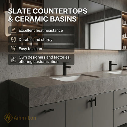 60''-96'' Double Bathroom Vanity with Sink Modern Floating Matte Grey Finish Mirror