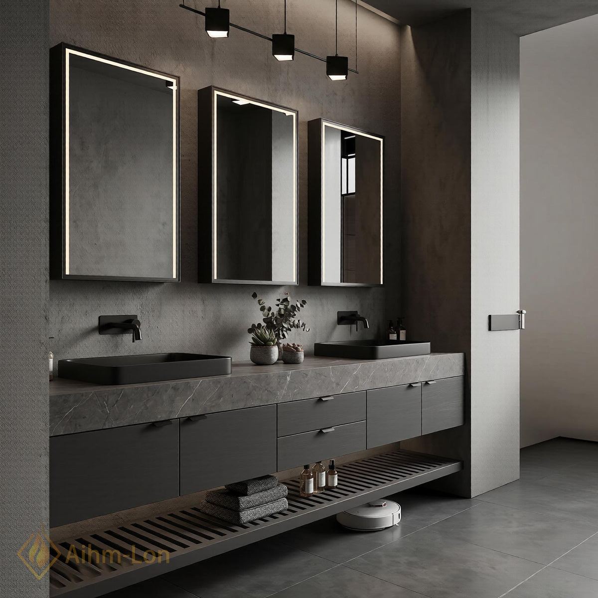 76''-96'' Double Bathroom Vanity with Sink Floating Vanity Dark Slate Finish Dual