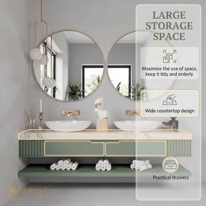 60''-96'' Double Bathroom Vanity with Sink Marble-look Countertop Separate Drawers Shelf