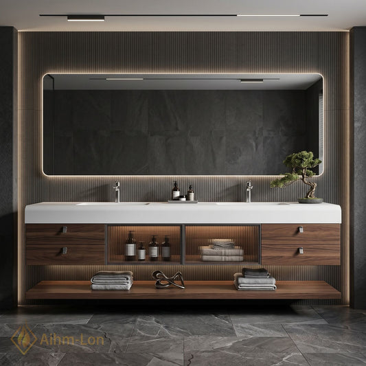 60''-96'' Double Bathroom Vanity with Sink Dark-Walnut Walnut Floating Modern Vanities Grain