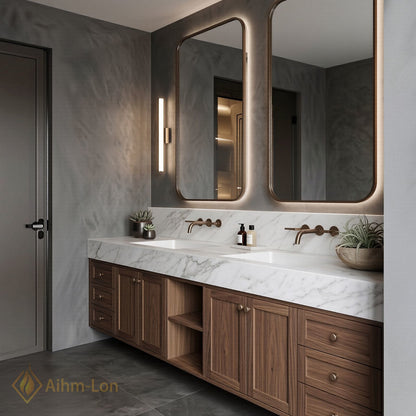 78''-96'' Double Bathroom Vanity with Sink Floating Modern Storage Drawers Large Marble