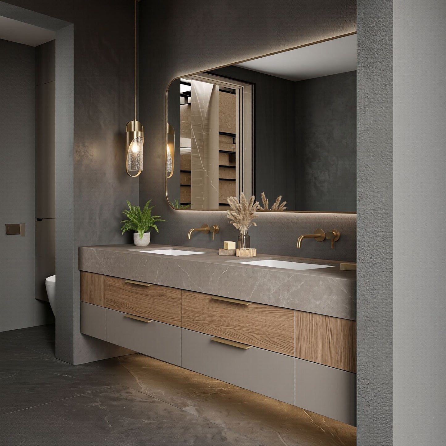 60''-96'' Modern Bathroom Vanity with Sink Double Sink Smooth Stone Floating Drawers Mirror