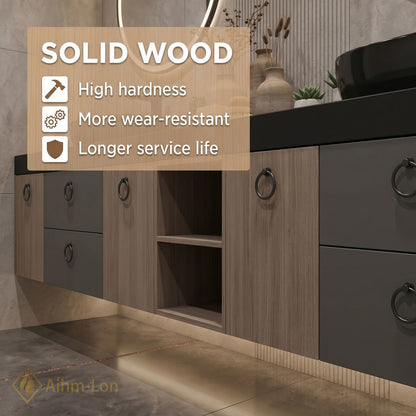 78''-96'' Double Bathroom Vanity with Sink Charcoal Finish Open Shelf Storage