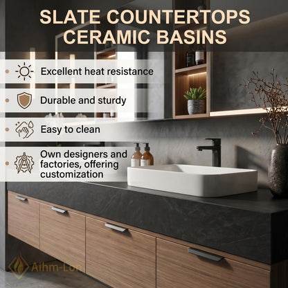 60''-96'' Double Bathroom Vanity with Sink Dark Warm-Wood Modern Floating Stone