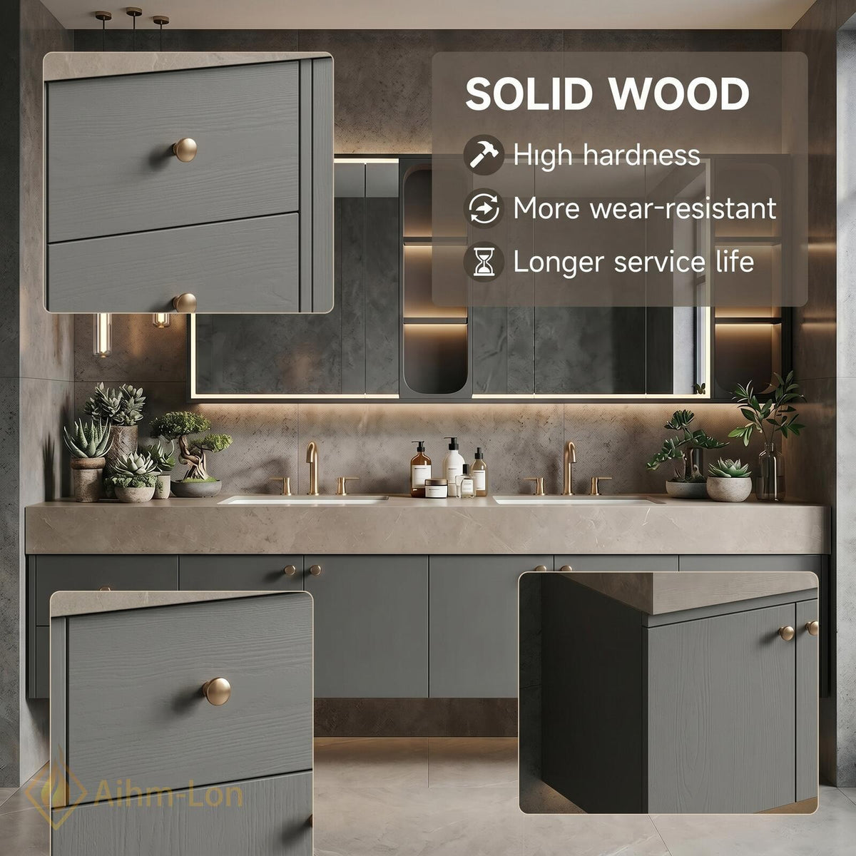 60''-96'' Double Bathroom Vanity with Sink Stone Textured Top Slatted Panel Drawers