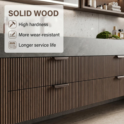 60''-96'' Modern Bathroom Vanity with Sink Double Sink Ribbed Wood Dark Stone Drawers Cabinet