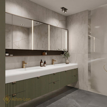 60''-96'' Double Bathroom Vanity with Sink Modern Floating Matte Green Fluted Front