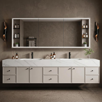 70''-96'' Modern Bathroom Vanity with Sink Double Sink Soft Grey Large Mirror Cabinet