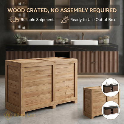 72''-96'' Double Bathroom Vanity with Sink Floating Double Dark Walnut Slatted Doors