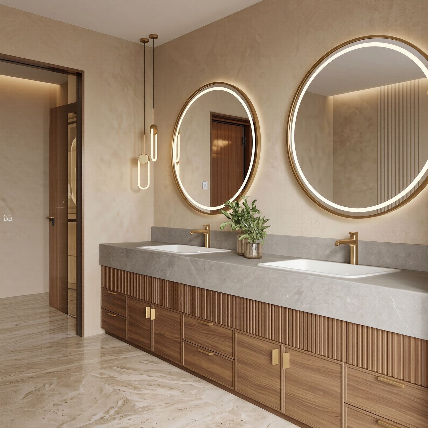 78''-96'' Modern Bathroom Vanity with Sink Double Sink Ribbed Texture Warm Wood Grain Cabinet