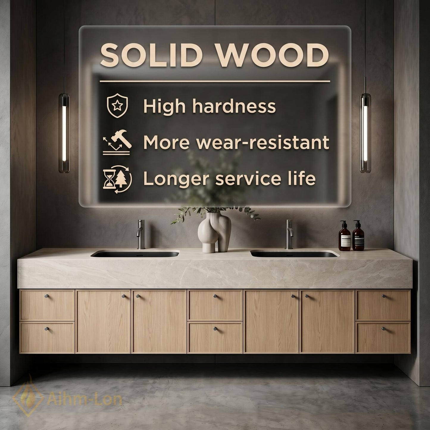 76''-96'' Double Bathroom Vanity with Sink Warm-Oak Modern Drawers Mirror Wall