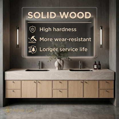 76''-96'' Double Bathroom Vanity with Sink Warm-Oak Modern Drawers Mirror Wall