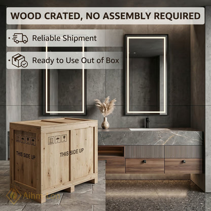 78''-96'' Double Bathroom Vanity with Sink Grey-Wood Modern Marble-Top Grain