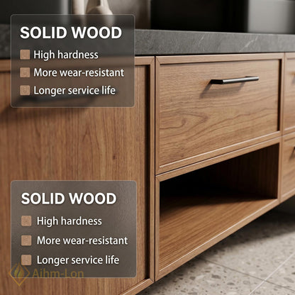 60''-96'' Double Bathroom Vanity with Sink Grey-Wood Modern Floating Grain Storage