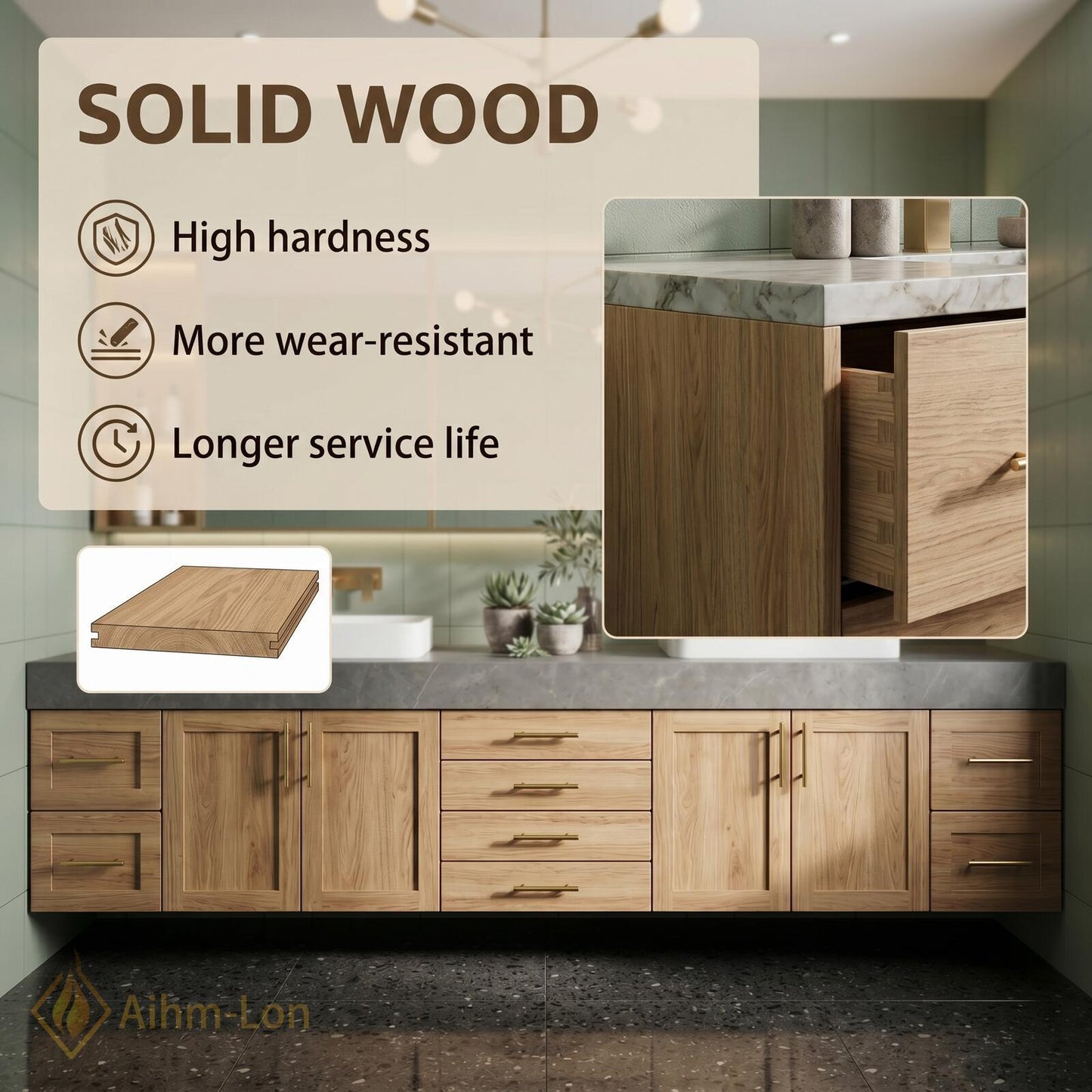 78''-96'' Double Bathroom Vanity with Sink Slatted Center Warm Oak Finish Cabinet