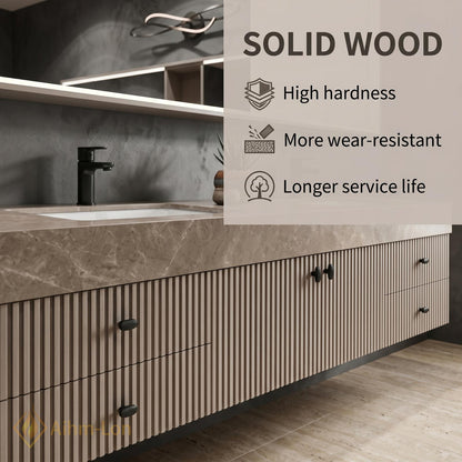 60''-96'' Sleek Floating Bathroom Vanity with Sink Fluted Vertical Panels Marble-Textured Countertop