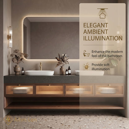 60''-96'' Double Bathroom Vanity with Sink Stone-Top Fluted Glass Drawers Dark Rounded