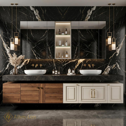 78''-96'' Double Bathroom Vanity with Sink Floating Dual-Tone Wood Stone Top Spacious