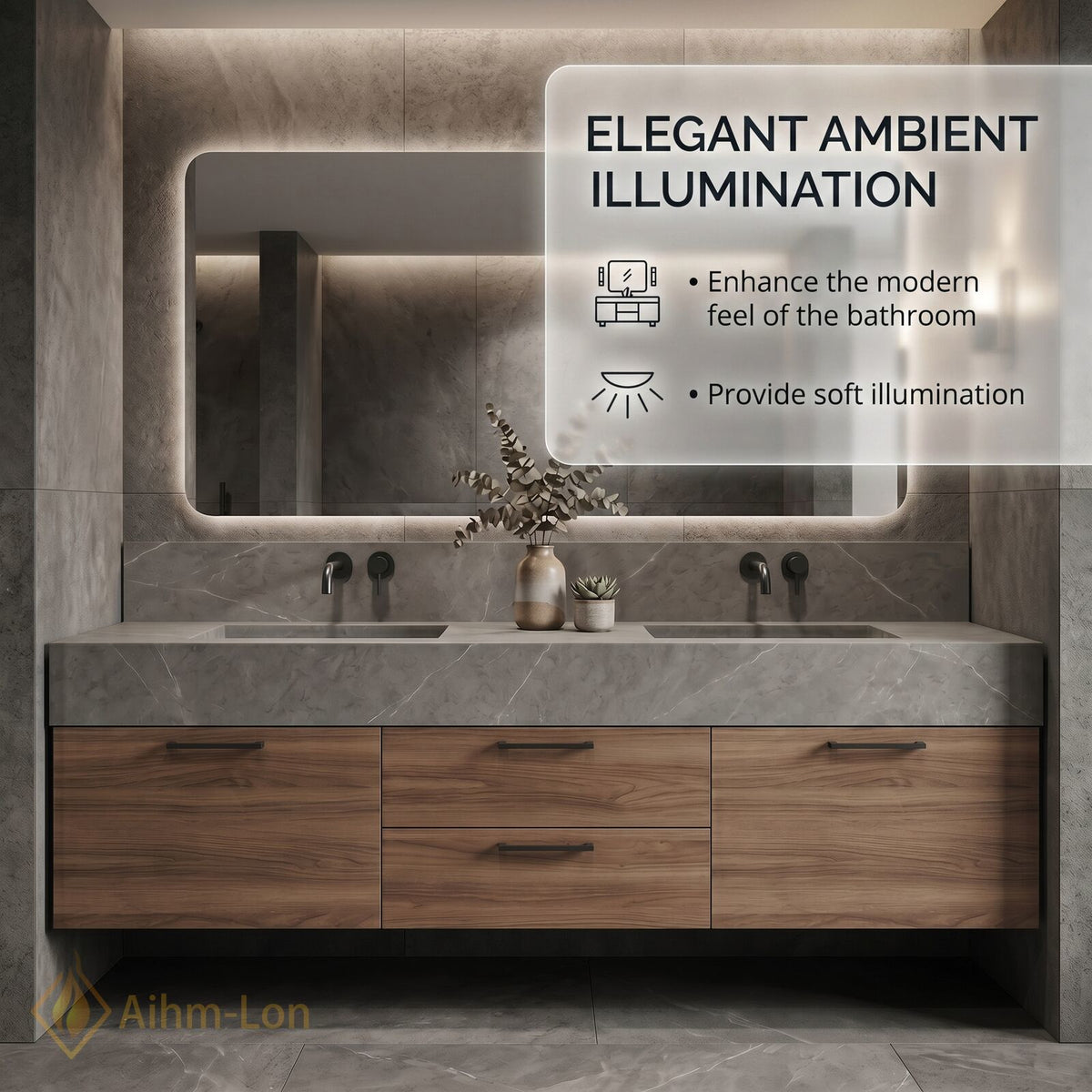 60''-96'' Double Bathroom Vanity with Sink Floating Storage Drawers Grey Marble Texture