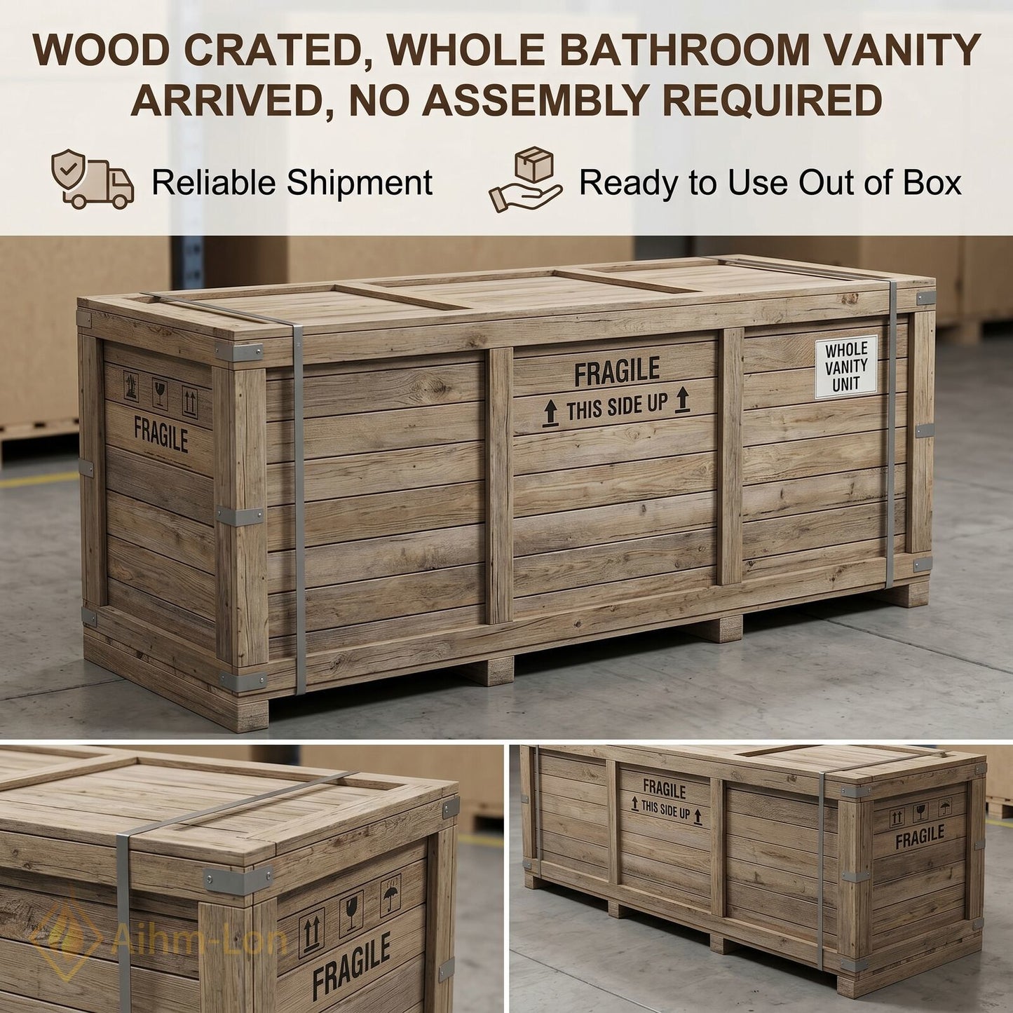 60''-96'' Modern Bathroom Vanity with Sink Floating White Marble Sliding Drawers Cabinet