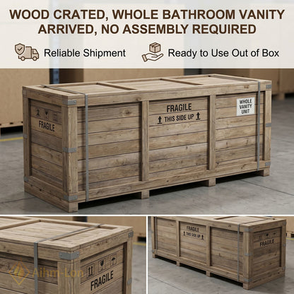 60''-96'' Modern Bathroom Vanity with Sink Floating White Marble Sliding Drawers Cabinet