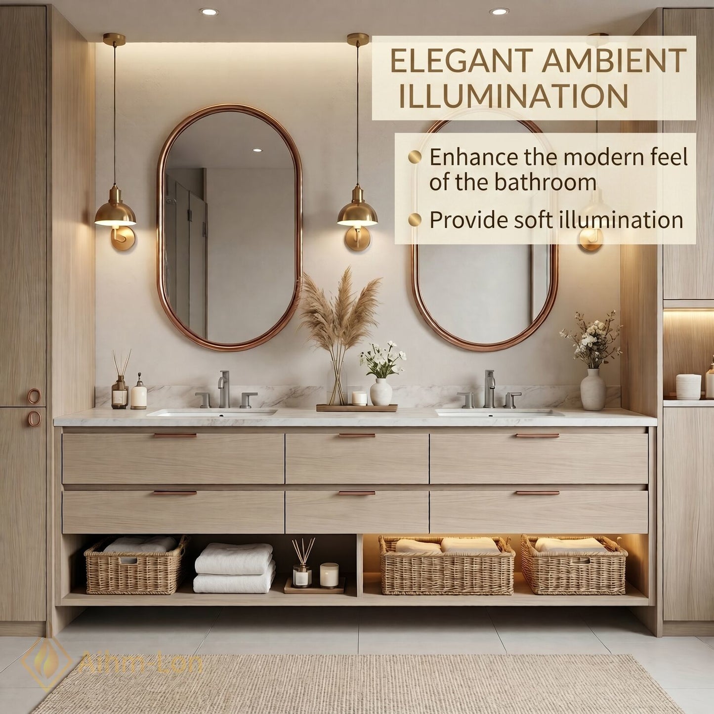 70''-96'' Double Bathroom Vanity with Sink Marble-Style Top Floating Frame Design