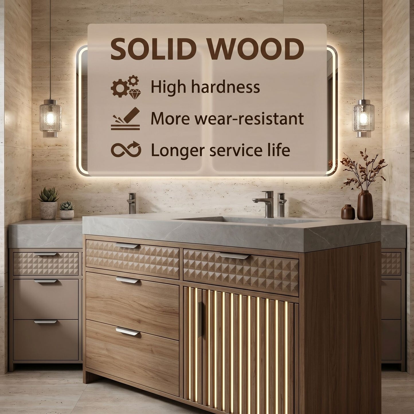 78''-96'' Modern Bathroom Vanity with Sink Double Sink Geometric Textured Grey Storage Cabinet