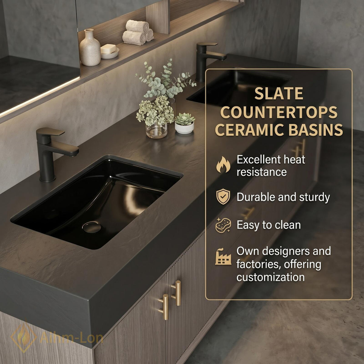 60''-96'' Double Bathroom Vanity with Sink Modern Floating Charcoal Slatted Finish Wall