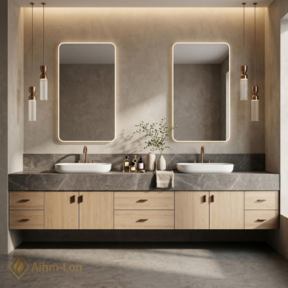 76''-96'' Double Bathroom Vanity with Sink Floating Modern Vanities Stone Texture Top