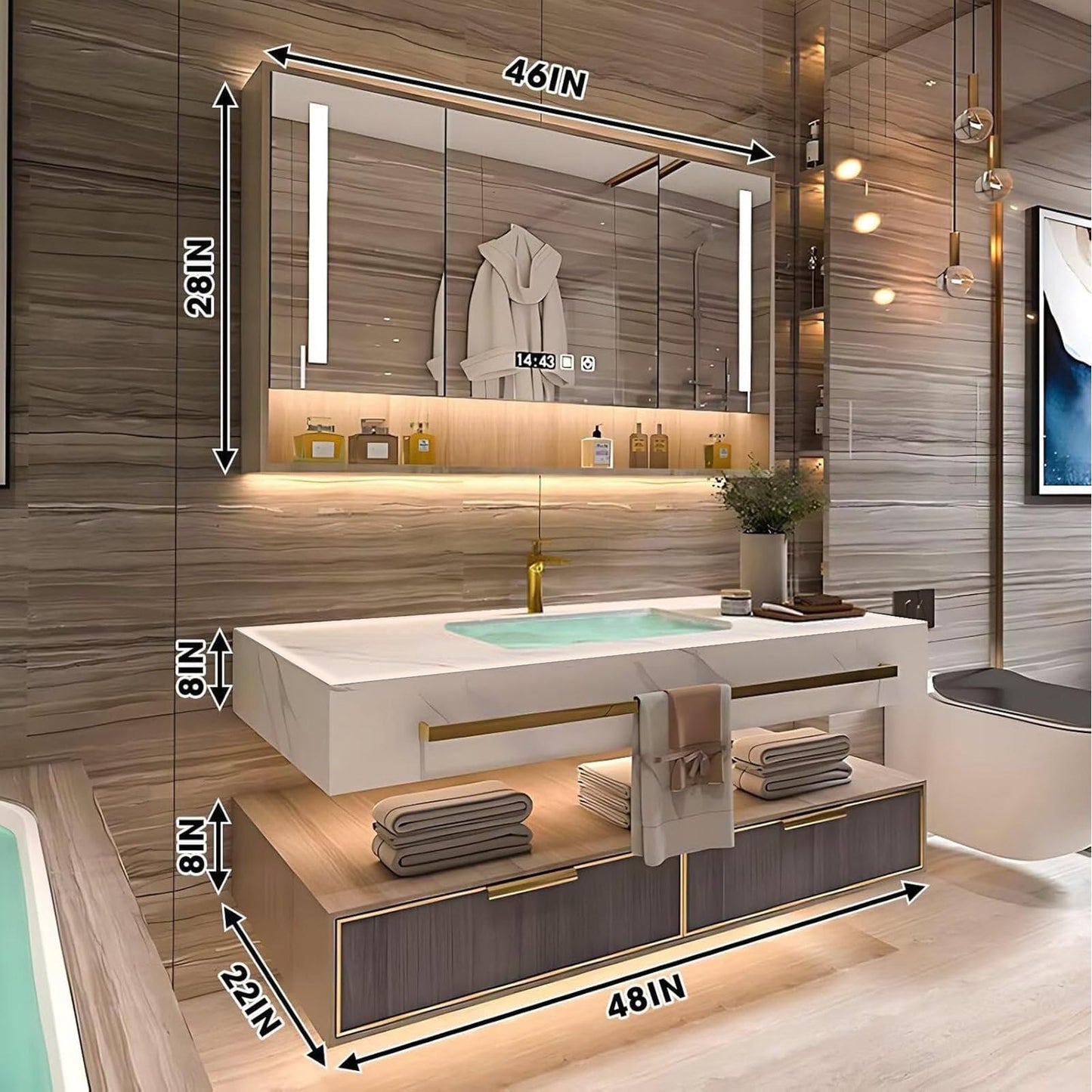 36"-72"Luxurious Bathroom Vanity with Sink Includes Modern Metal Luxury Style