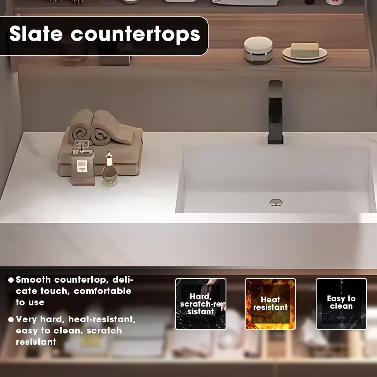 44"-72"Floating Solid Wood Bathroom Vanity Sink Set Includes Wood Grain Color
