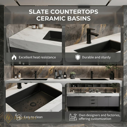 60''-96'' Double Bathroom Vanity with Sink Floating Matte Gray Finish Large Storage
