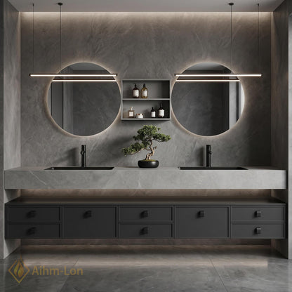 76''-96'' Double Bathroom Vanity with Sink Dark Floating Top Storage Sleek Matte
